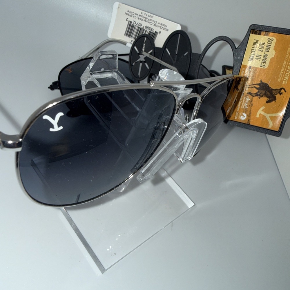 2 NWT Pair Authentic Yellowstone Show-Yellowstone Logo Aviator Sunglasses UV400 - Picture 6 of 8